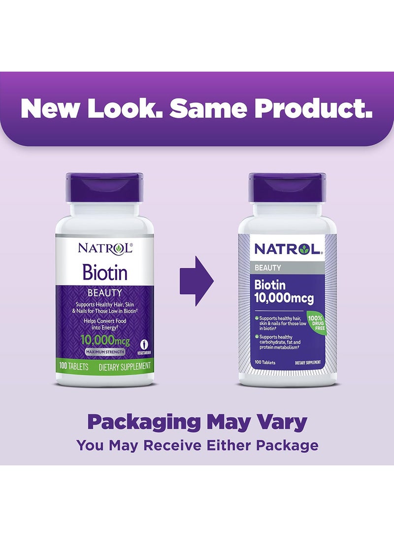 Natrol Biotin Beauty 10000 mcg - 100 Tablets Packaging May Vary - Image 2